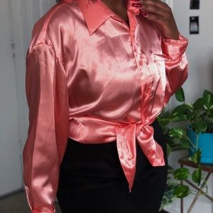 Vintage bright peach polyester button up